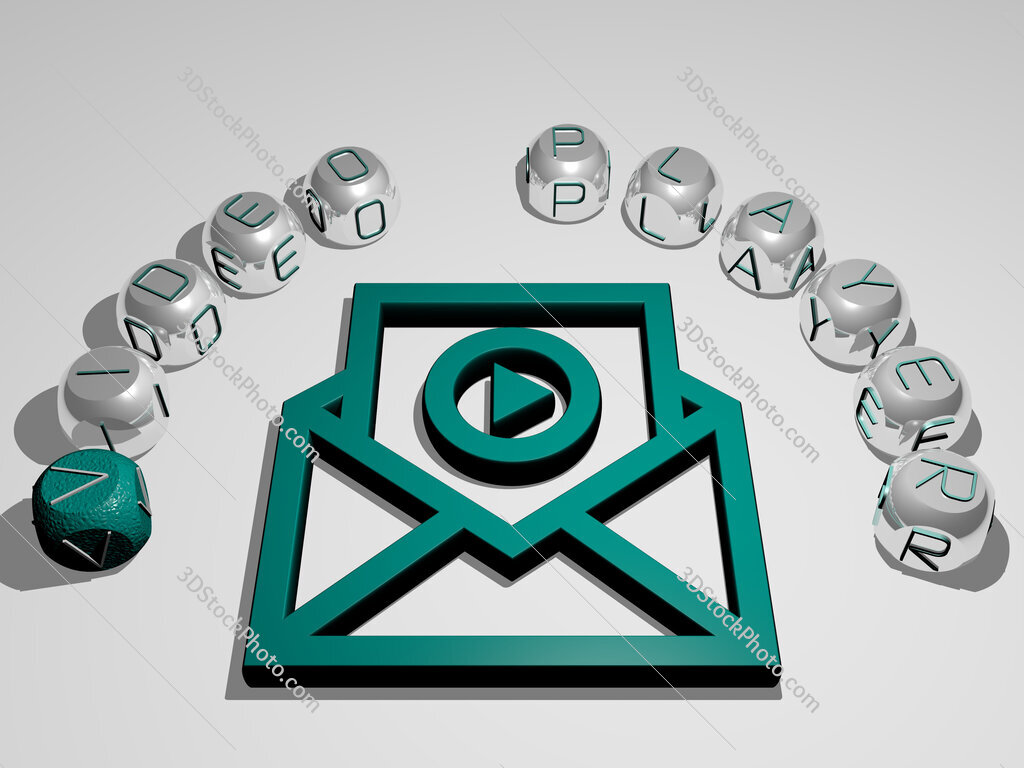 video-player 3D icon surrounded by the text of cubic letters