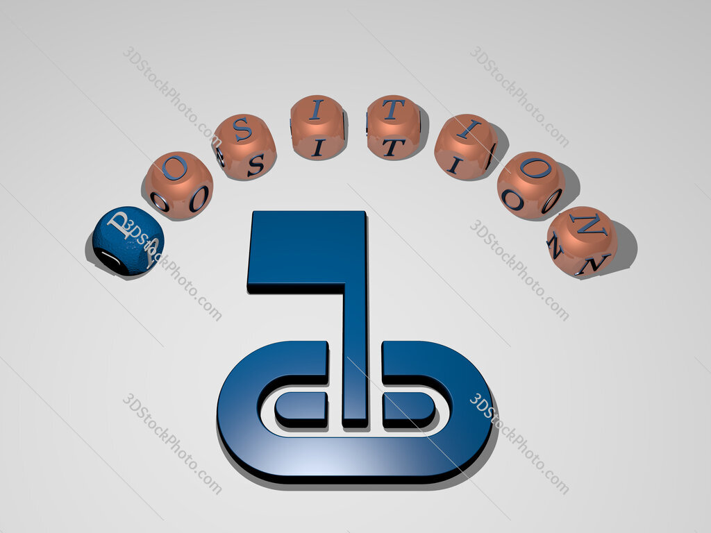 position 3D icon surrounded by the text of cubic letters