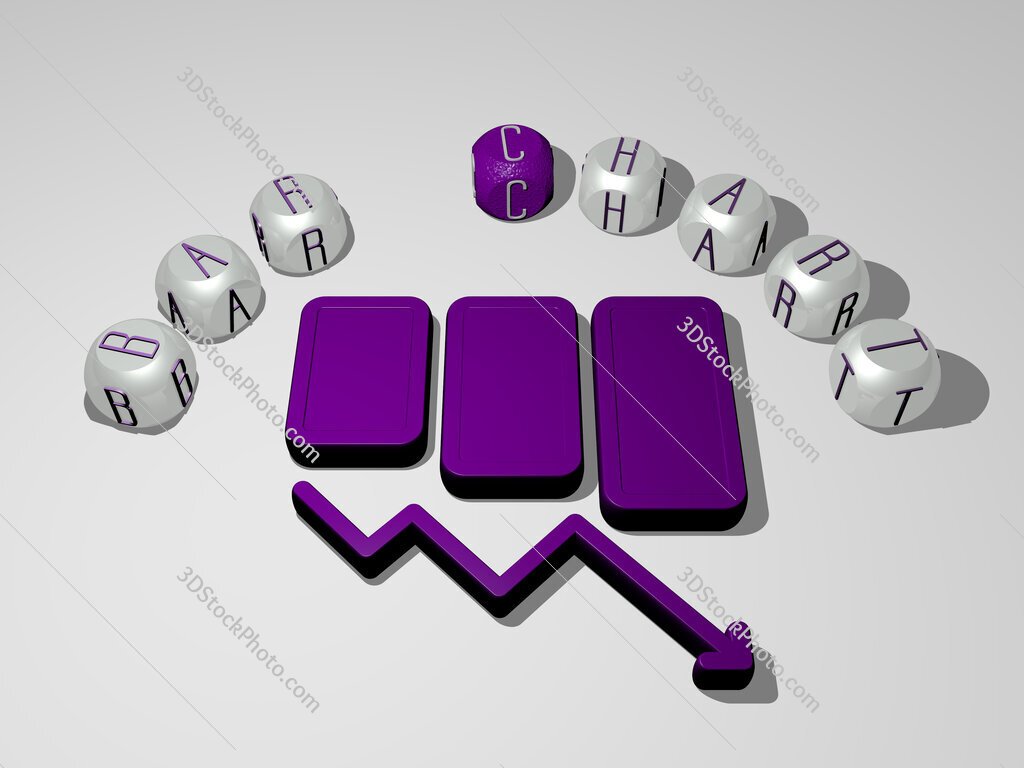 bar-chart 3D icon surrounded by the text of cubic letters