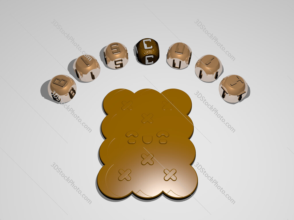 biscuit 3D icon surrounded by the text of cubic letters