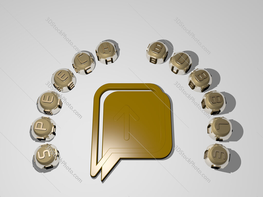 speech-bubble 3D icon surrounded by the text of cubic letters