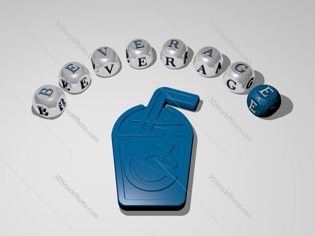 beverage 3D icon surrounded by the text of cubic letters