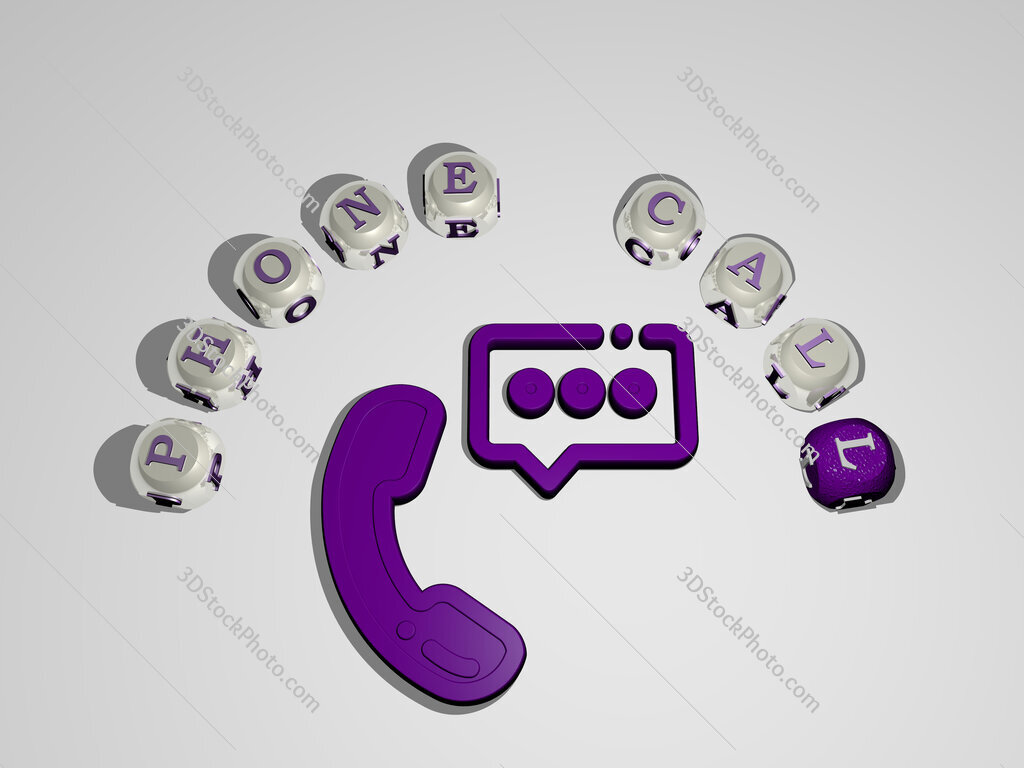 phone-call 3D icon surrounded by the text of cubic letters