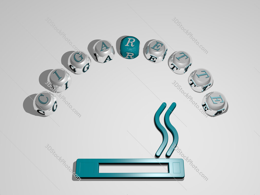 cigarette 3D icon surrounded by the text of cubic letters