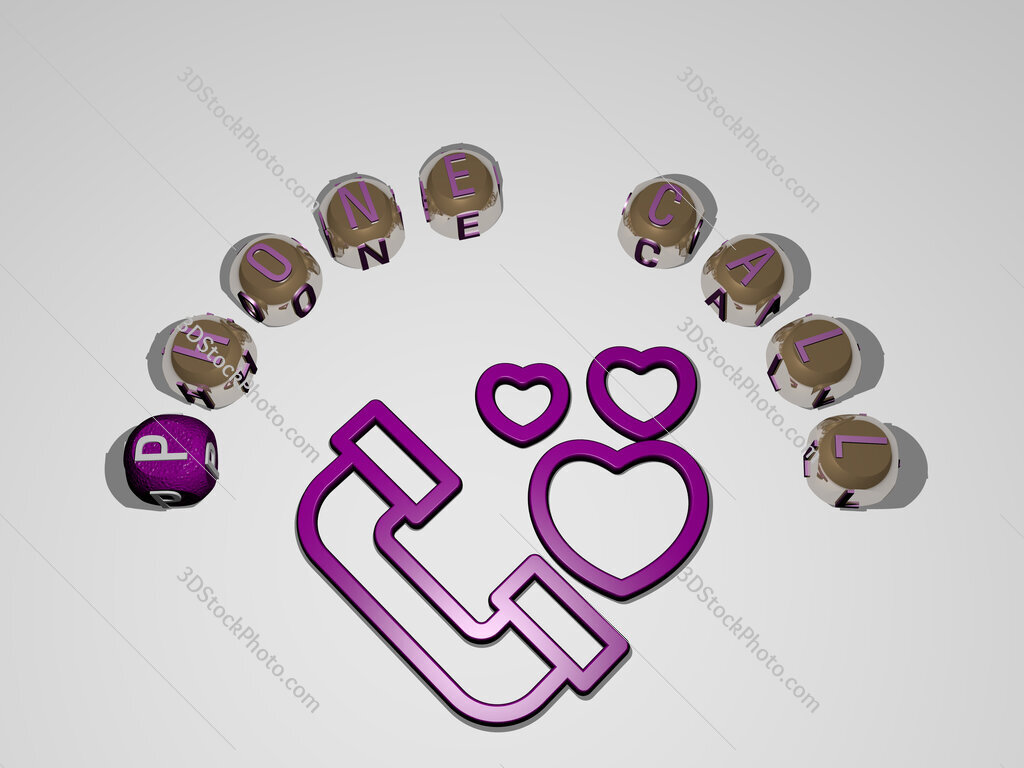 phone-call 3D icon surrounded by the text of cubic letters