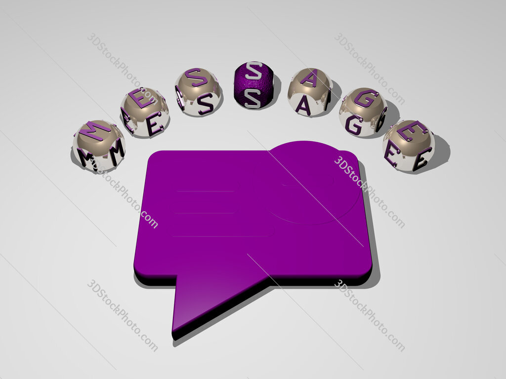 message 3D icon surrounded by the text of cubic letters