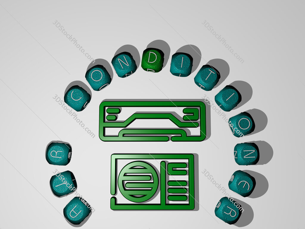 air-conditioner icon surrounded by the text of individual letters