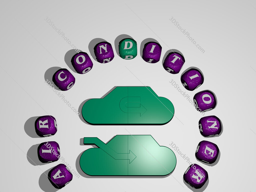 air-conditioner icon surrounded by the text of individual letters
