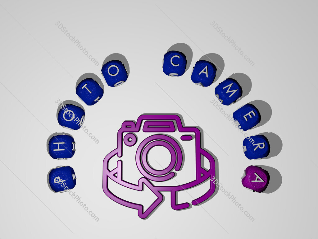 photo-camera icon surrounded by the text of individual letters