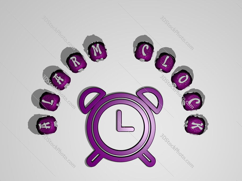 alarm-clock icon surrounded by the text of individual letters