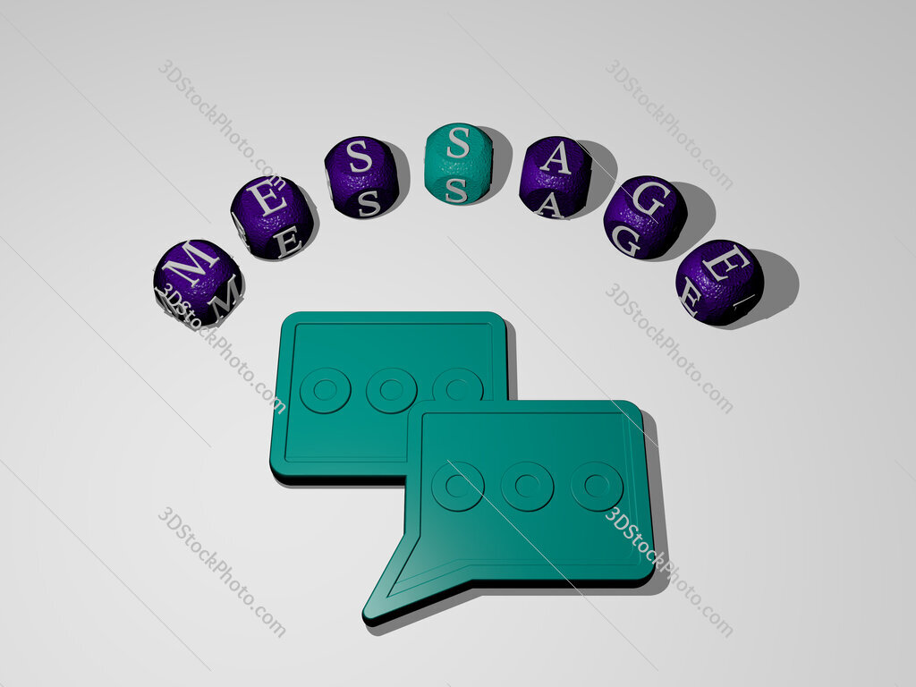 message icon surrounded by the text of individual letters