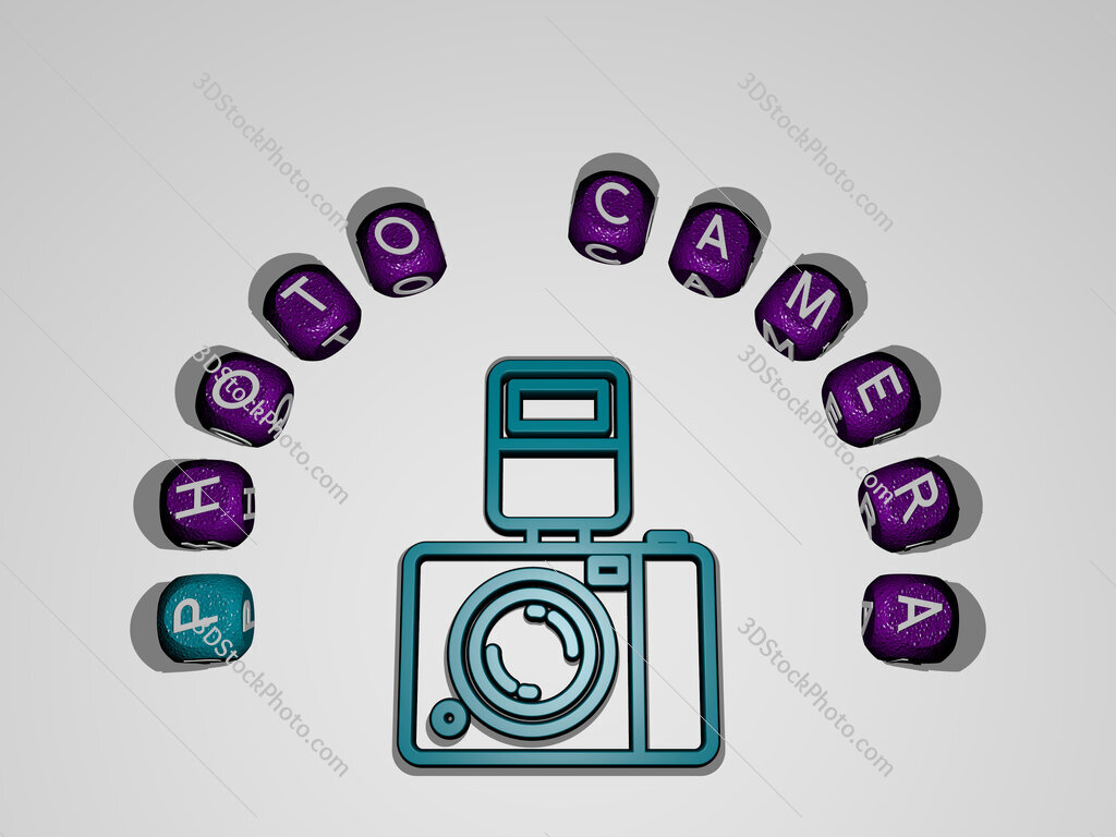 photo-camera icon surrounded by the text of individual letters