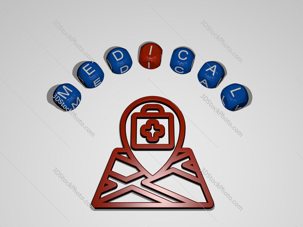 medical icon surrounded by the text of individual letters