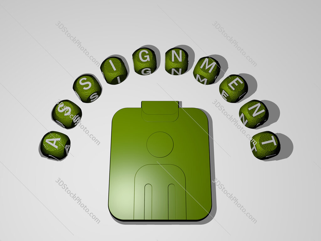 assignment icon surrounded by the text of individual letters