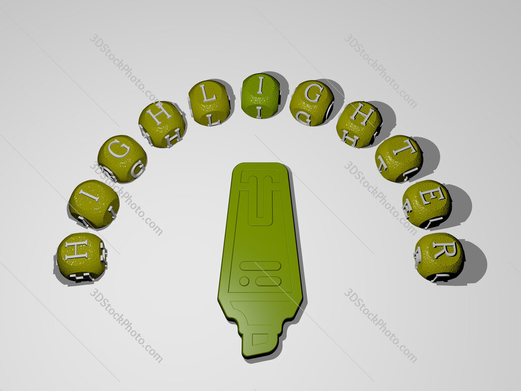 highlighter icon surrounded by the text of individual letters