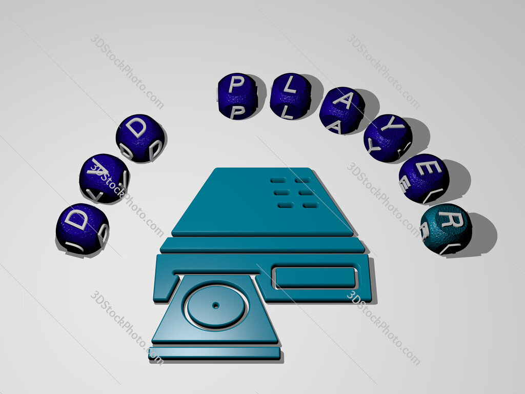 dvd-player icon surrounded by the text of individual letters