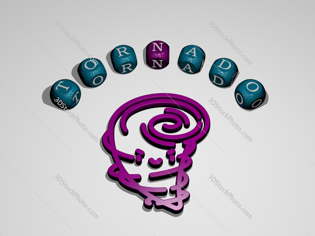 tornado icon surrounded by the text of individual letters