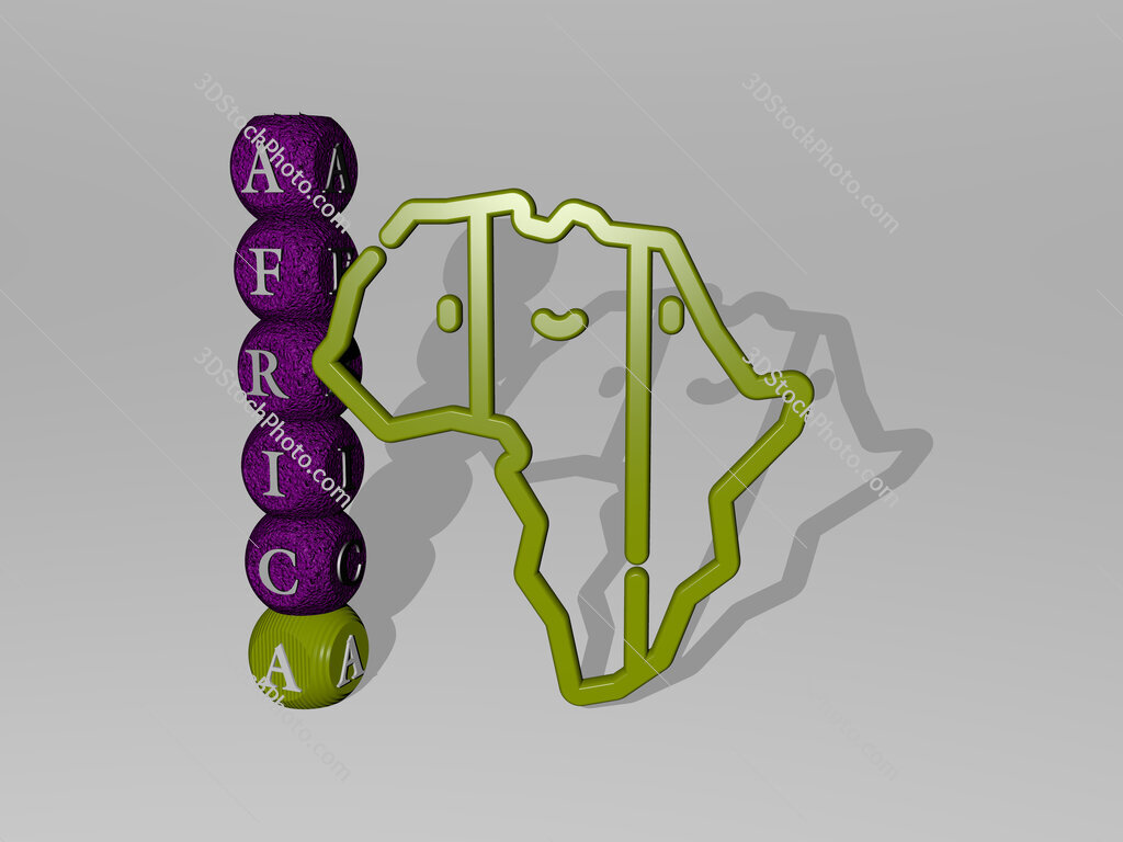 africa 3D icon and dice letter text