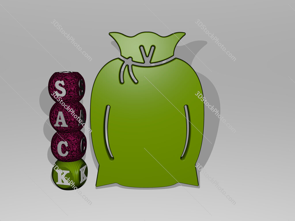 sack 3D icon and dice letter text
