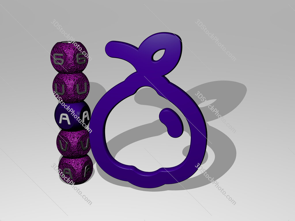 guava 3D icon and dice letter text