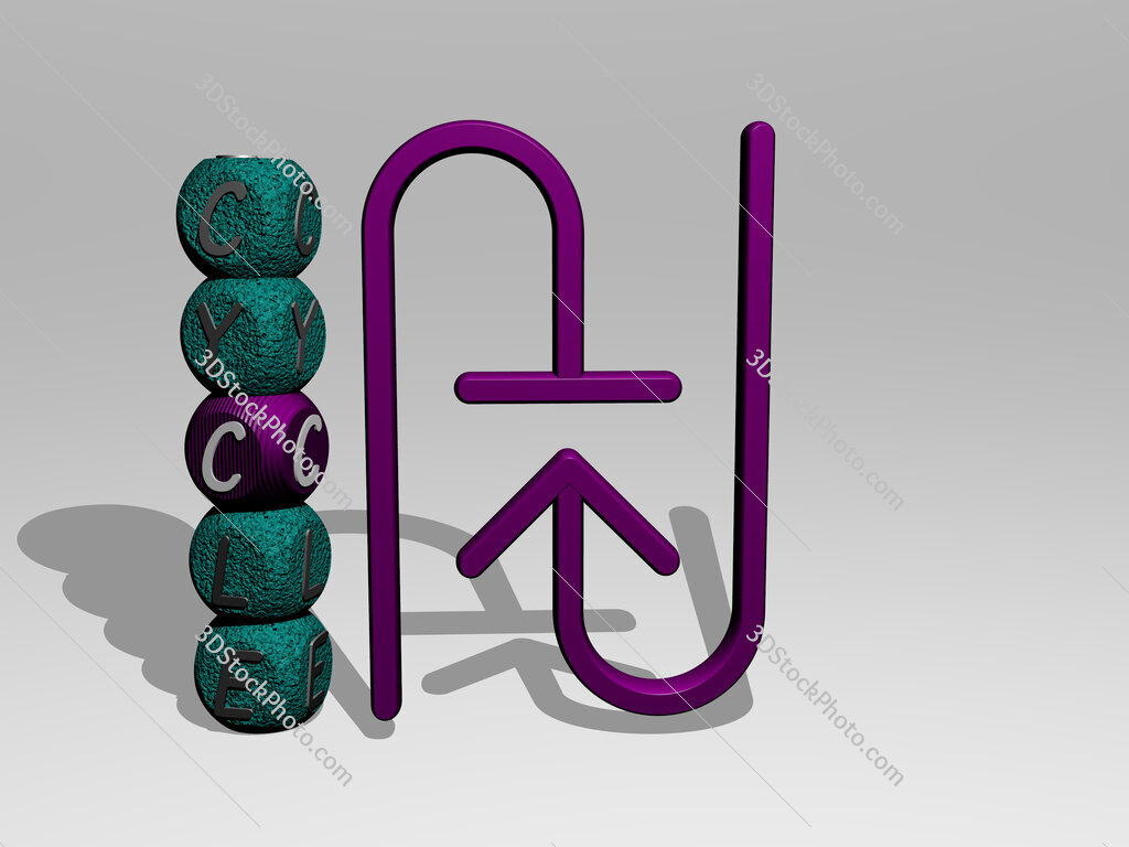 cycle 3D icon and dice letter text