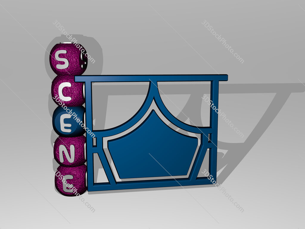 scene 3D icon and dice letter text