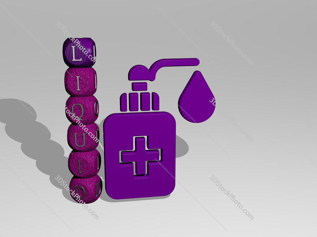liquid 3D icon and dice letter text