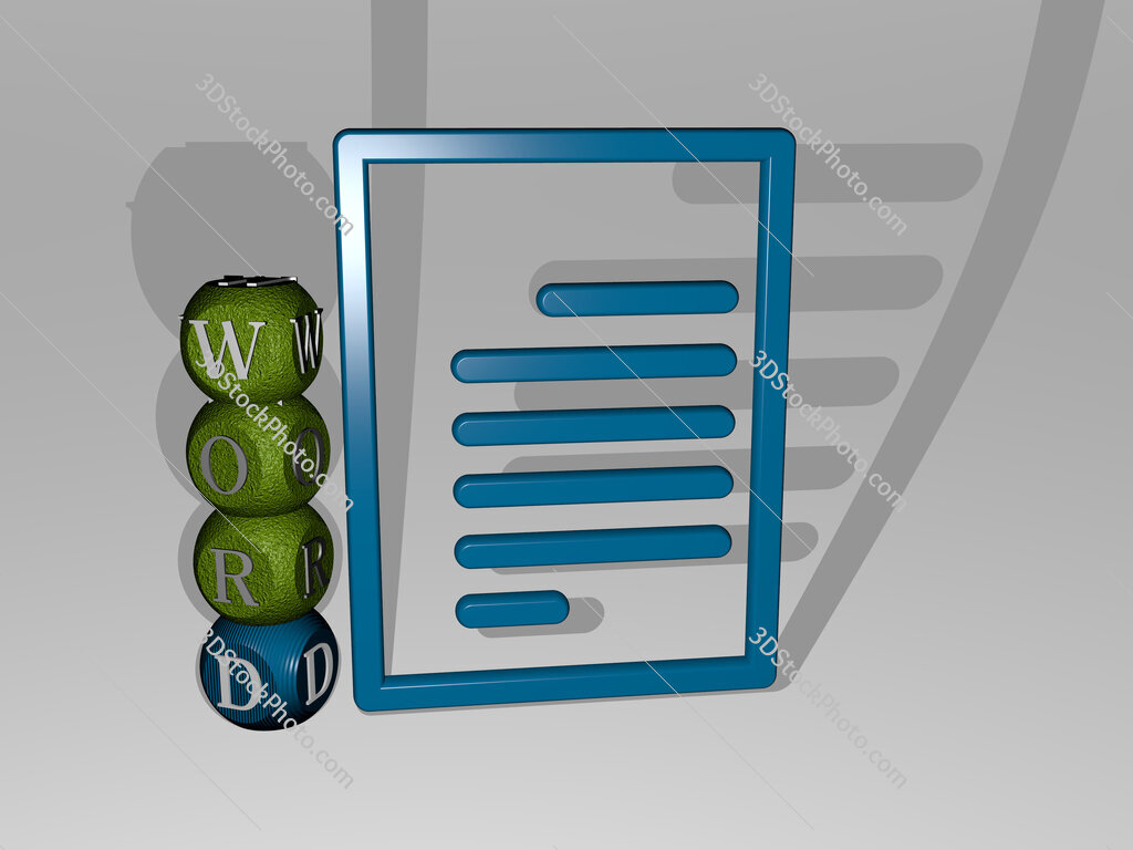 word 3D icon and dice letter text