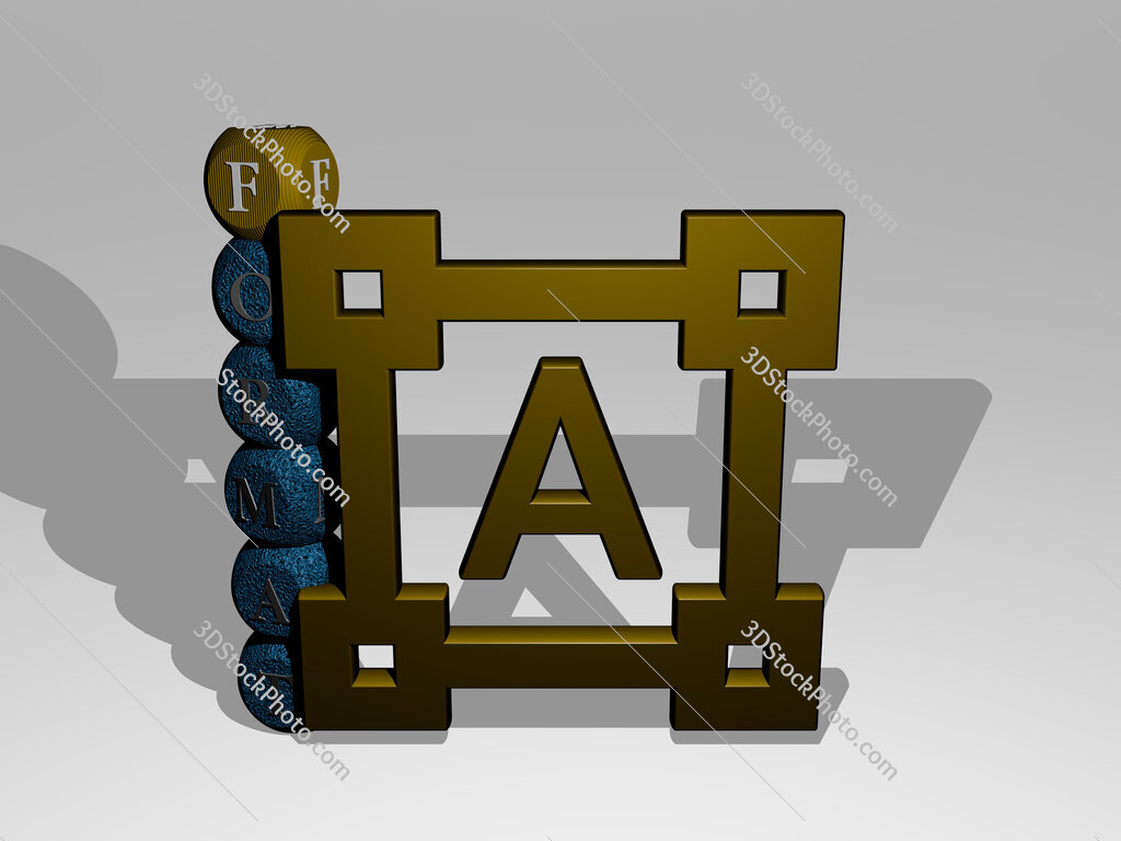 format 3D icon and dice letter text