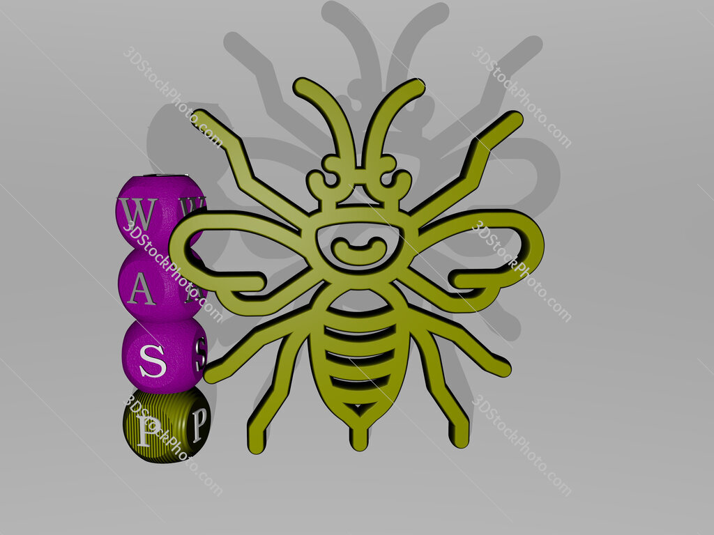 wasp 3D icon and dice letter text