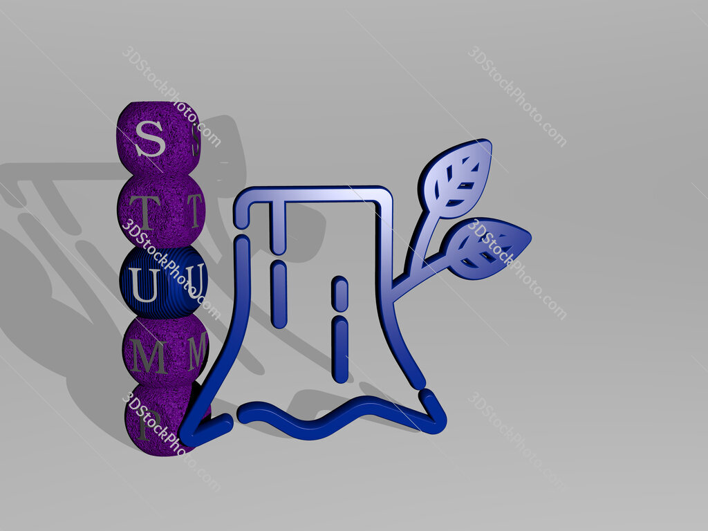 stump 3D icon and dice letter text