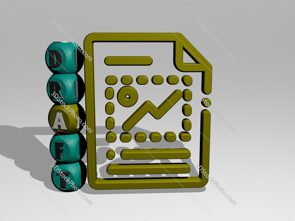 draft 3D icon and dice letter text