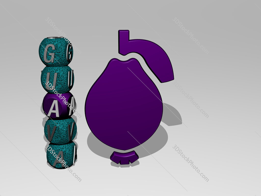 guava 3D icon and dice letter text