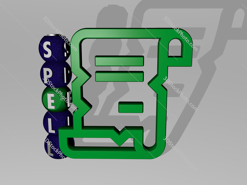 spell 3D icon and dice letter text