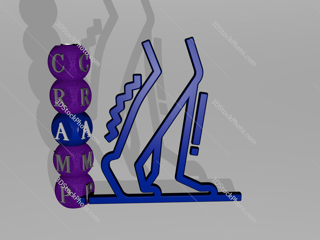 cramp 3D icon and dice letter text