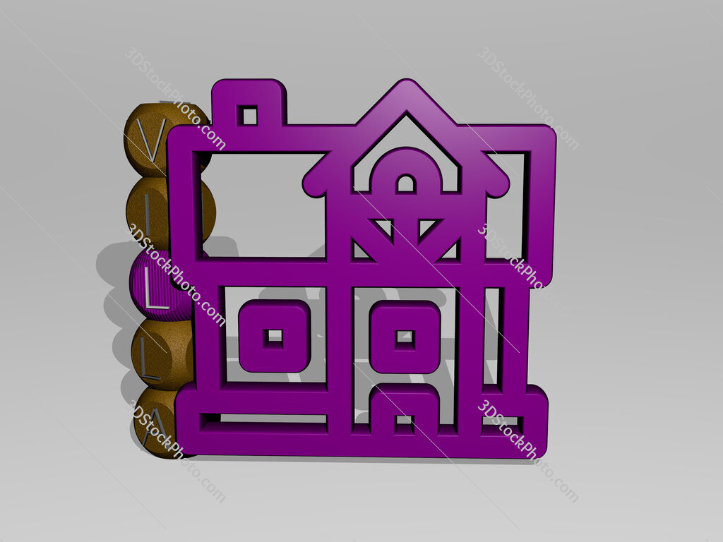 villa 3D icon and dice letter text