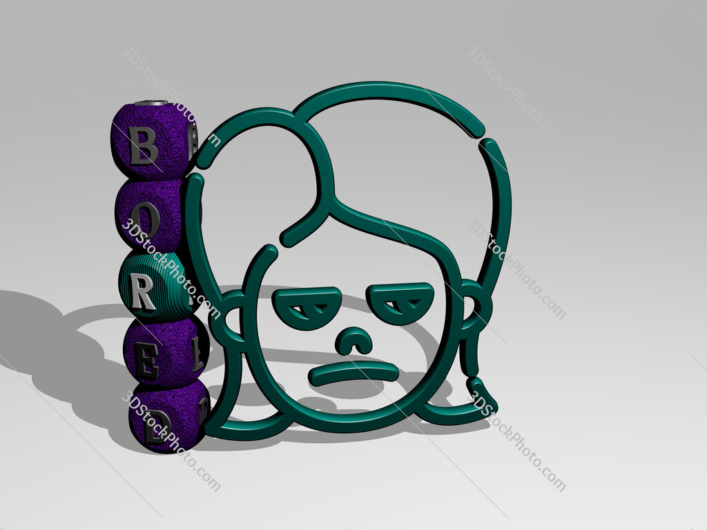 bored 3D icon and dice letter text
