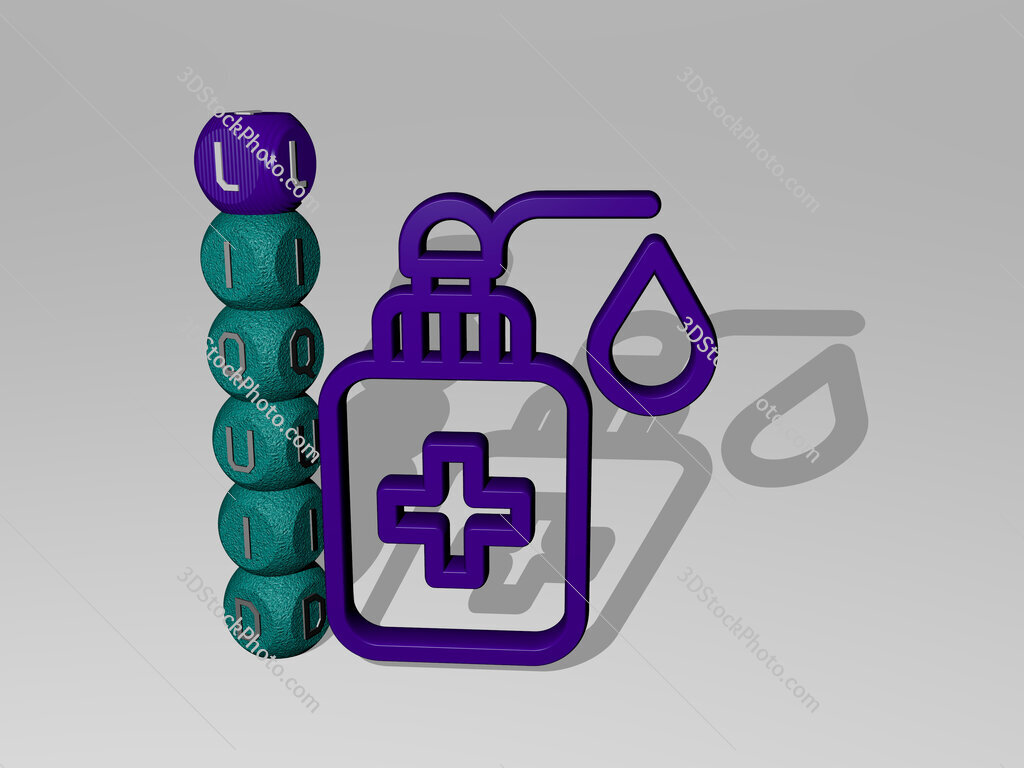 liquid 3D icon and dice letter text