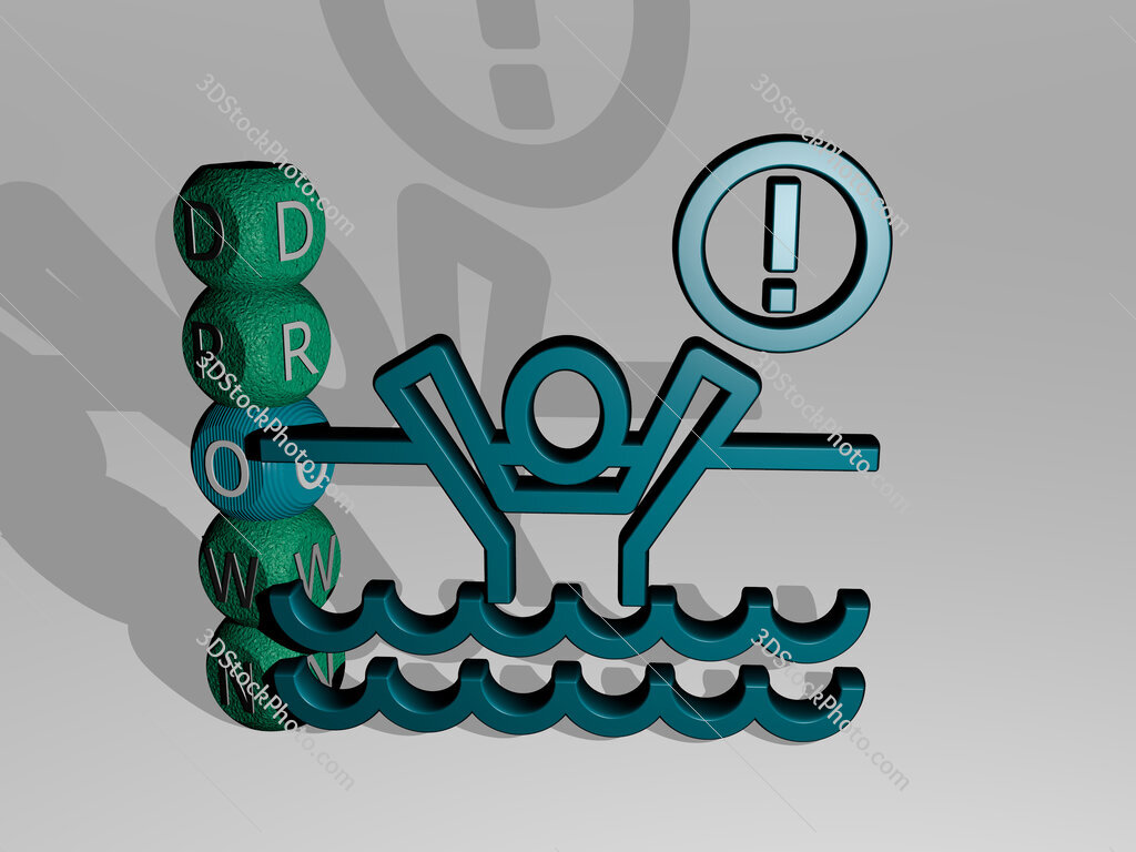 drown 3D icon and dice letter text