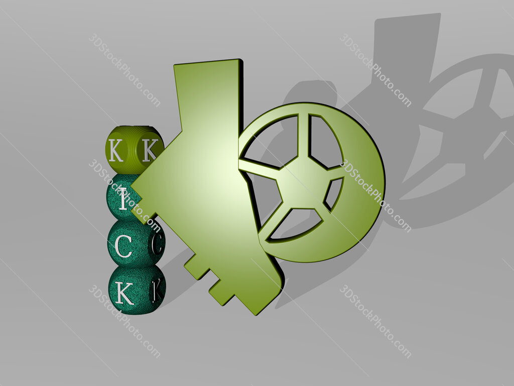 kick 3D icon and dice letter text