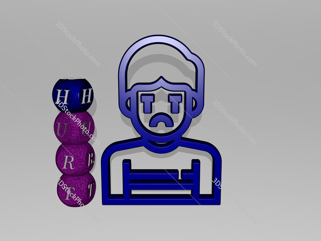 hurt 3D icon and dice letter text