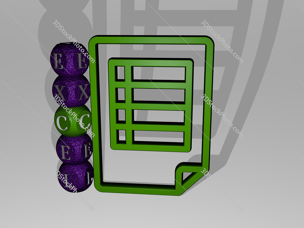 excel 3D icon and dice letter text