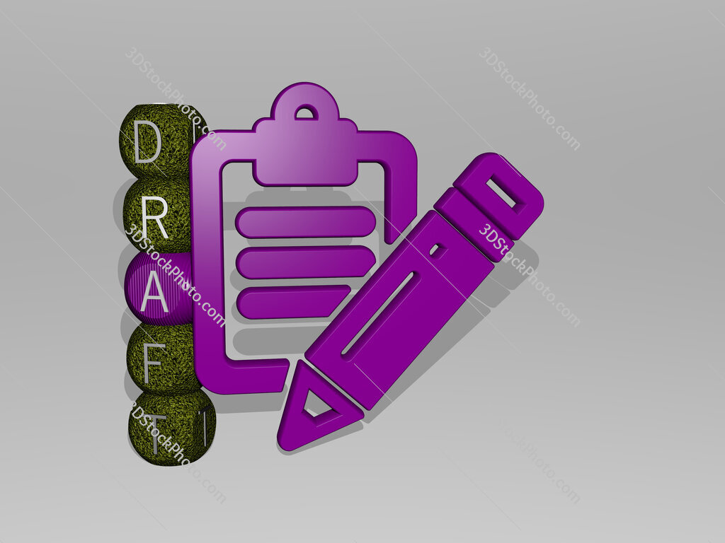 draft 3D icon and dice letter text