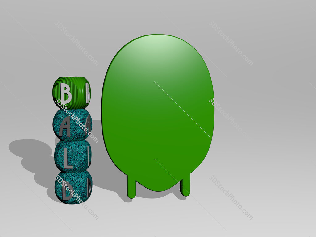 bald 3D icon and dice letter text