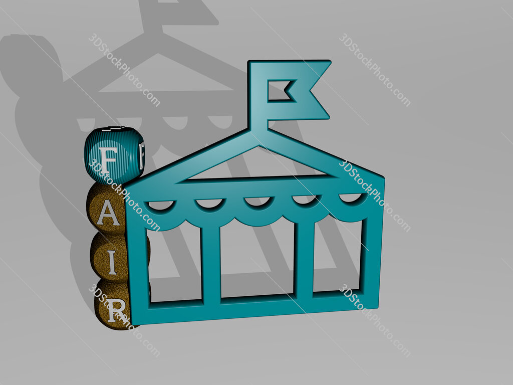 fair 3D icon and dice letter text