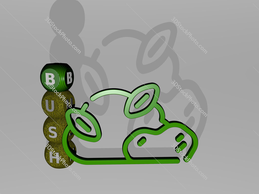 bush 3D icon and dice letter text