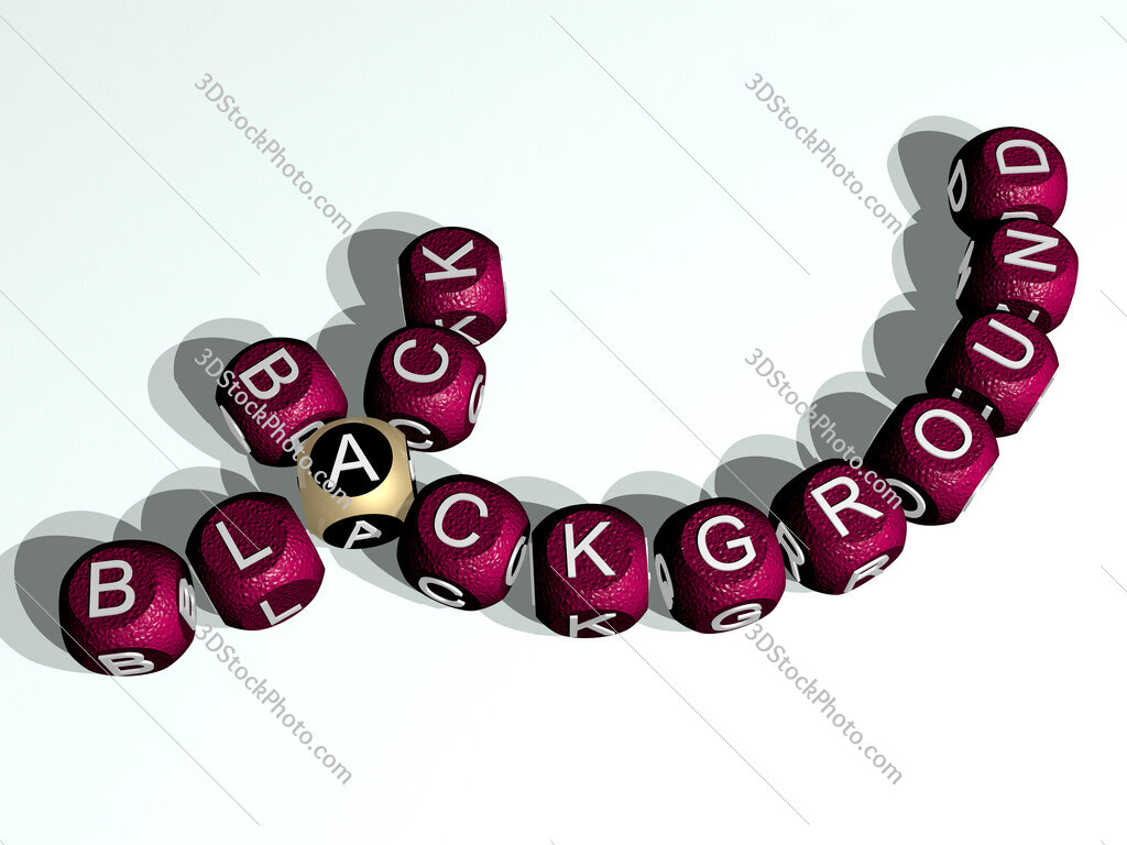 black background curved crossword of cubic dice letters