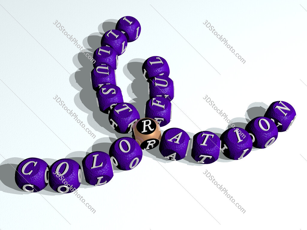 colorful illustration curved crossword of cubic dice letters