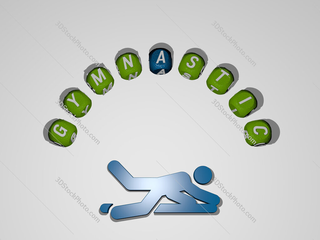 gymnastic icon surrounded by the text of individual letters