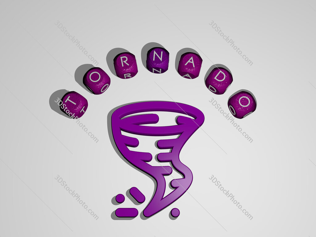 tornado icon surrounded by the text of individual letters